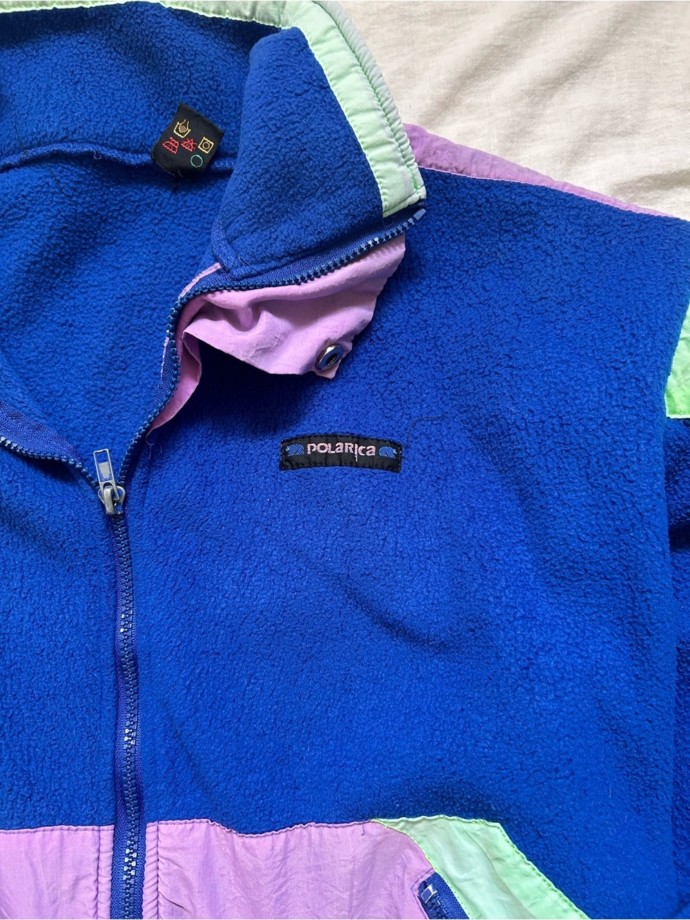 Vintage Women’s Colorblock Fleece Jacket in Blue, Purple, Mint - Picture 3 of 6
